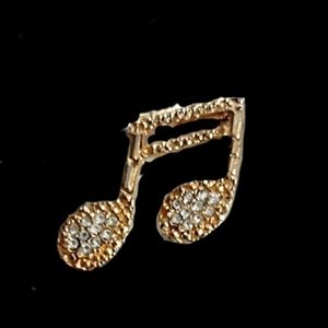 Goldtone Sixteenth Notes Crystal Brooch